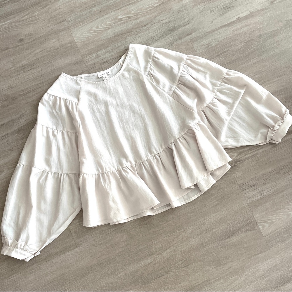 Anthropologie No Less Than poet sleeves ruffled cream top / blouse - Picture 7 of 15